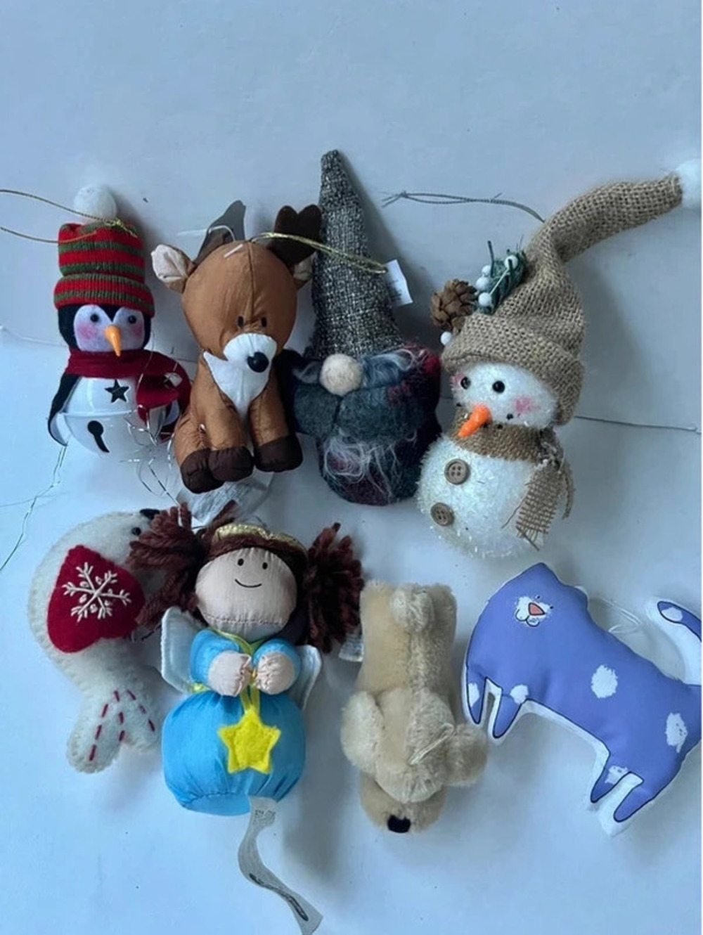 Lot of vintage material fabric toy Christmas ornaments